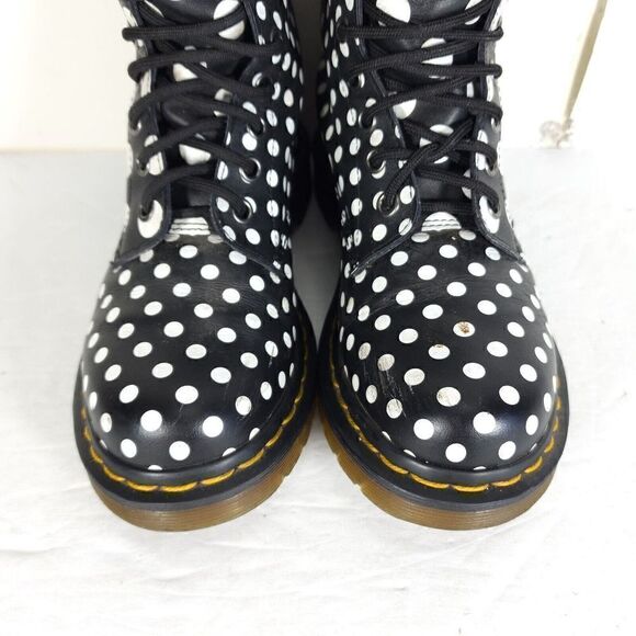 Dr Martens Women’s US5 Pascal Polka Dot Black White Soft Leather Ankle Boots - Picture 4 of 12